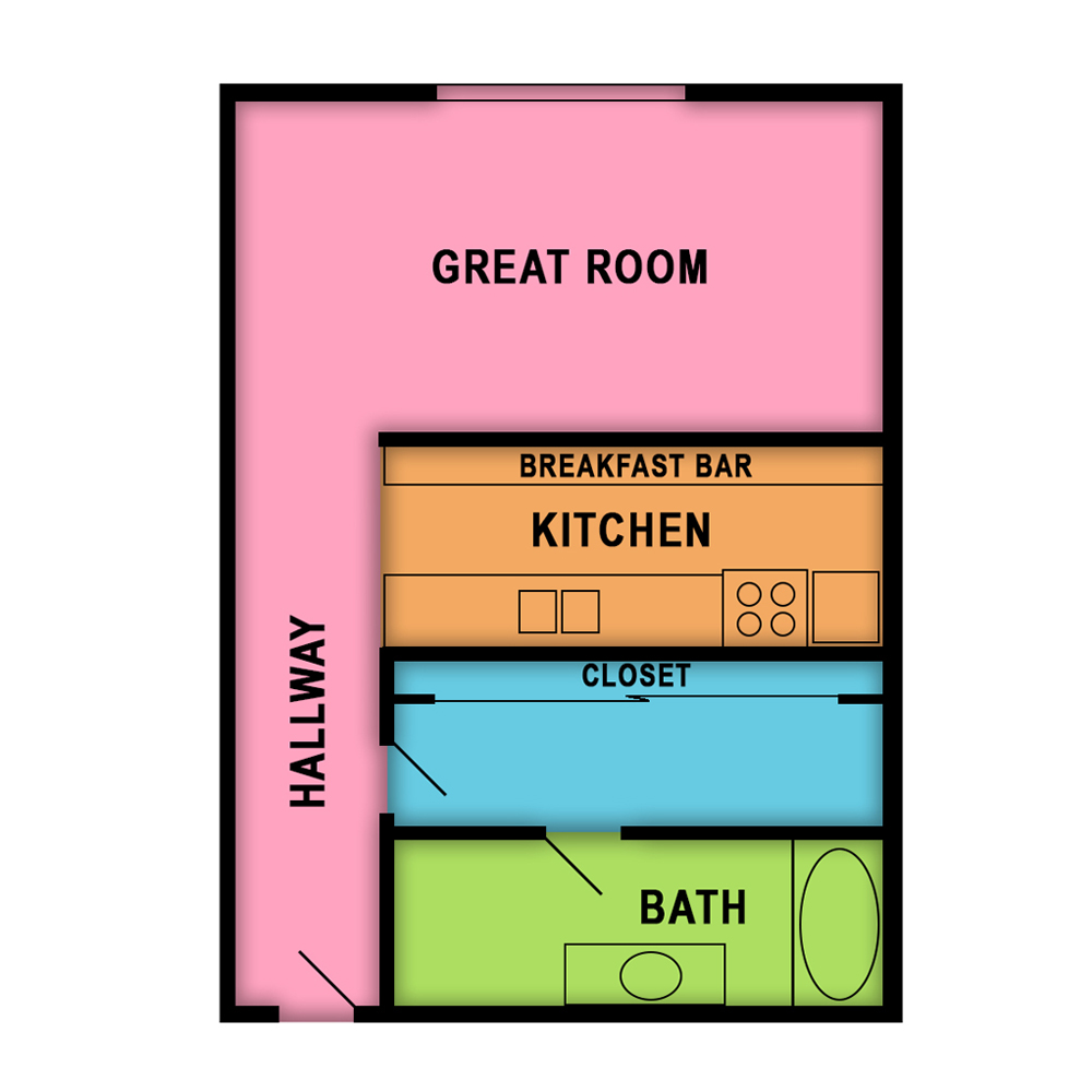 This image is the visual schematic floorplan representation of Plan A at Sunset Pointe Apartments.