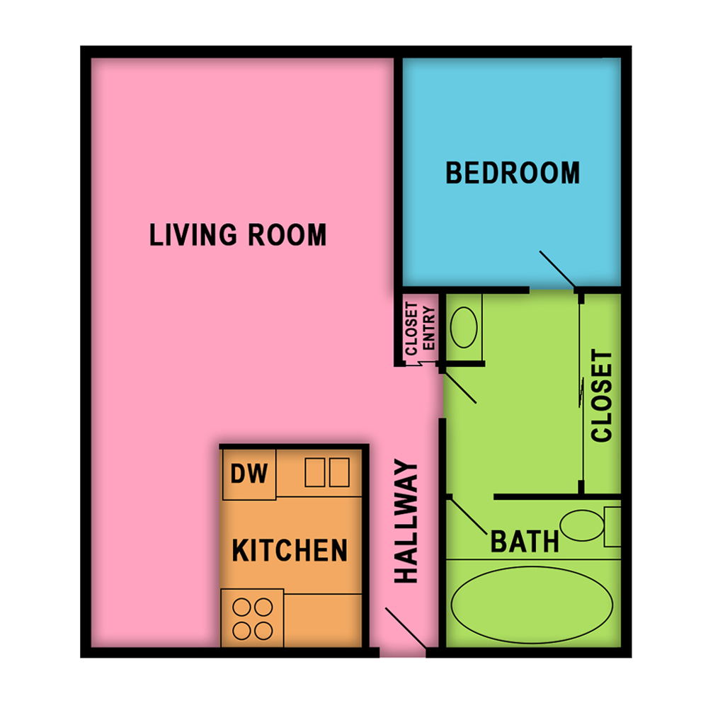 This image is the visual schematic floorplan representation of Plan C at Sunset Pointe Apartments.